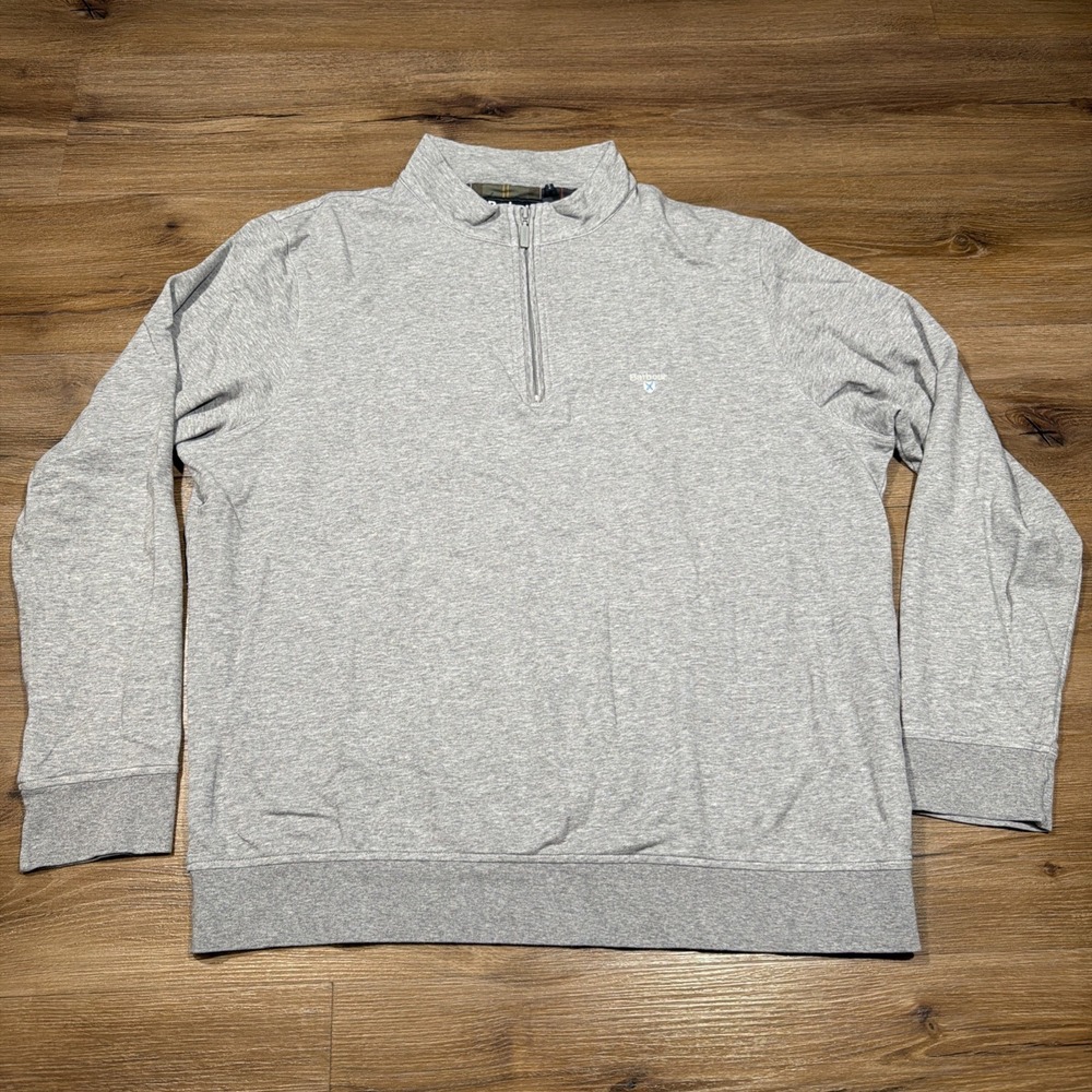Barbour Mens XL Gray 1/4 Zip Pullover Sweater Mock Neck Cotton Modal Blend Crest